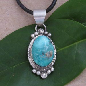 Native American Navajo Sonoran Gold Turquoise Sterling Silver Oval Pendant